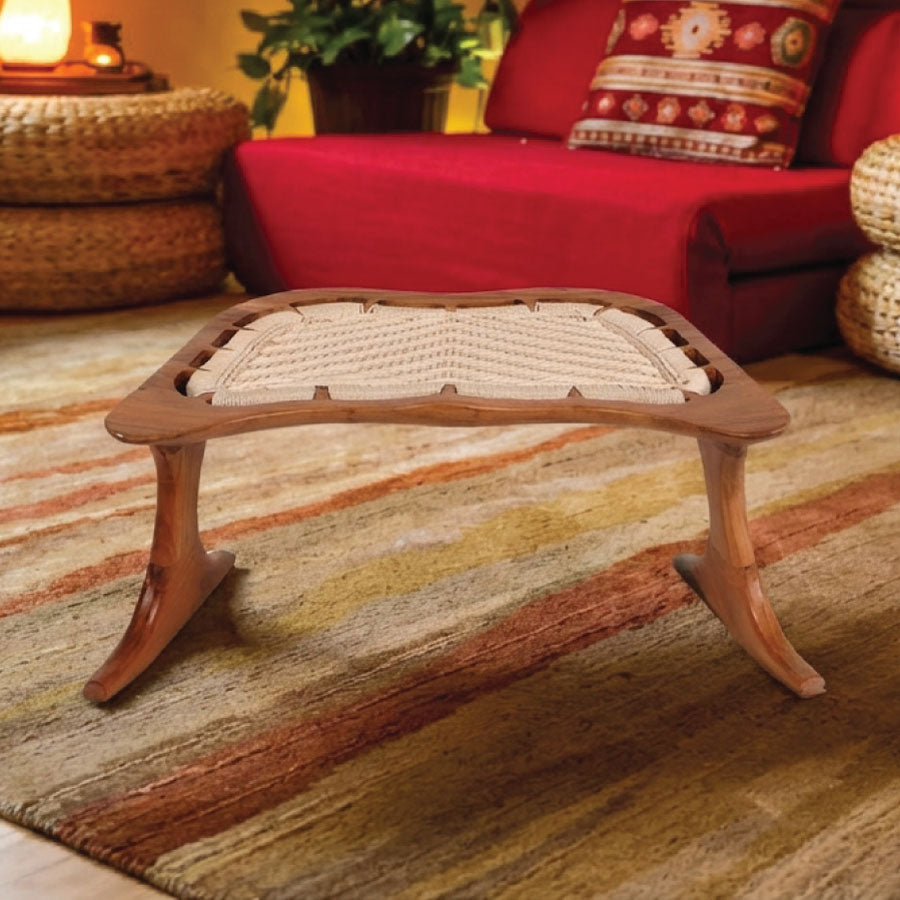 Epiphany wooden meditation chair with woven seat in Acacia hardwood
